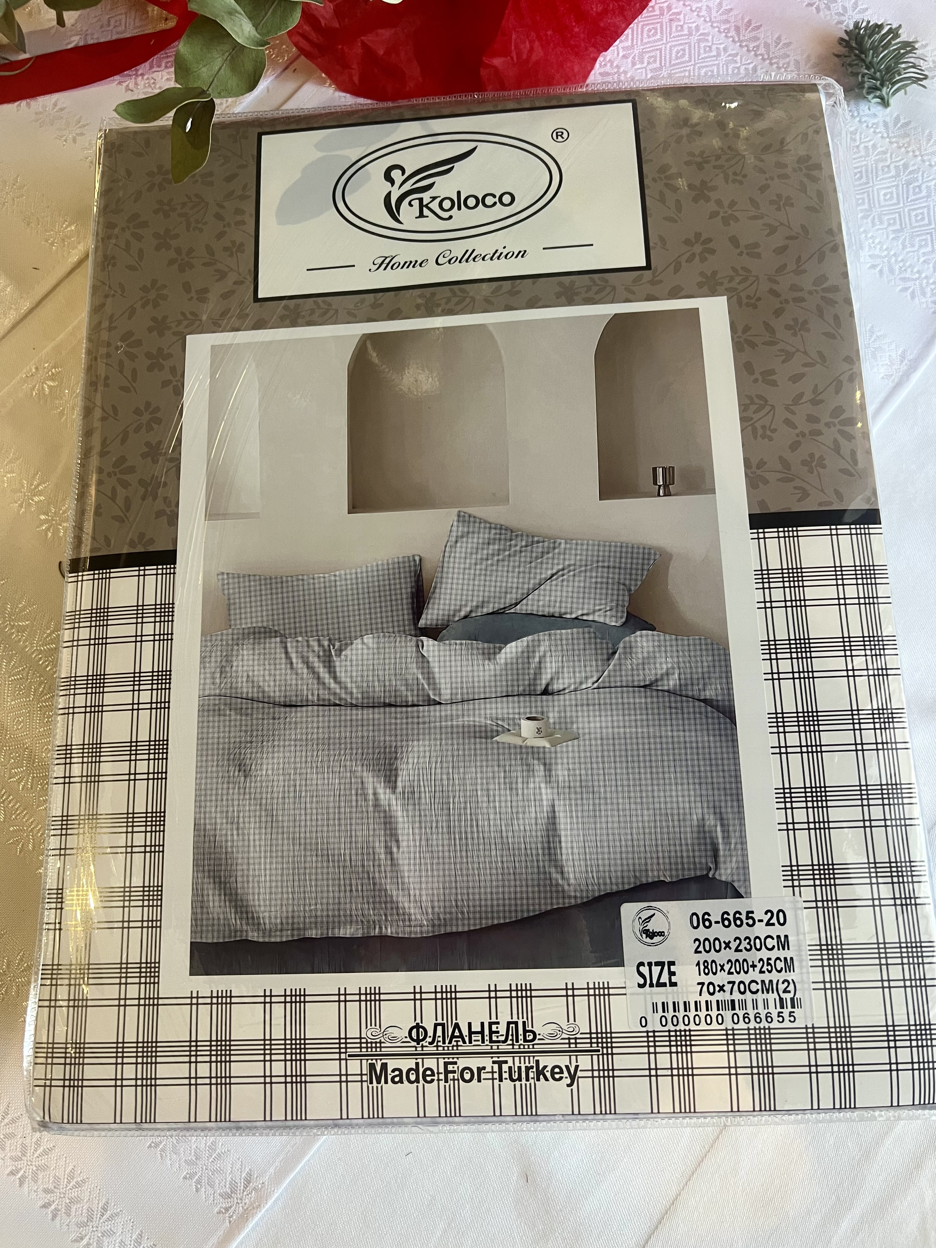 Комплект постільної білизни Koloco "Графітовий Затишок" (Фланель, Євро, простирадло на гумці)