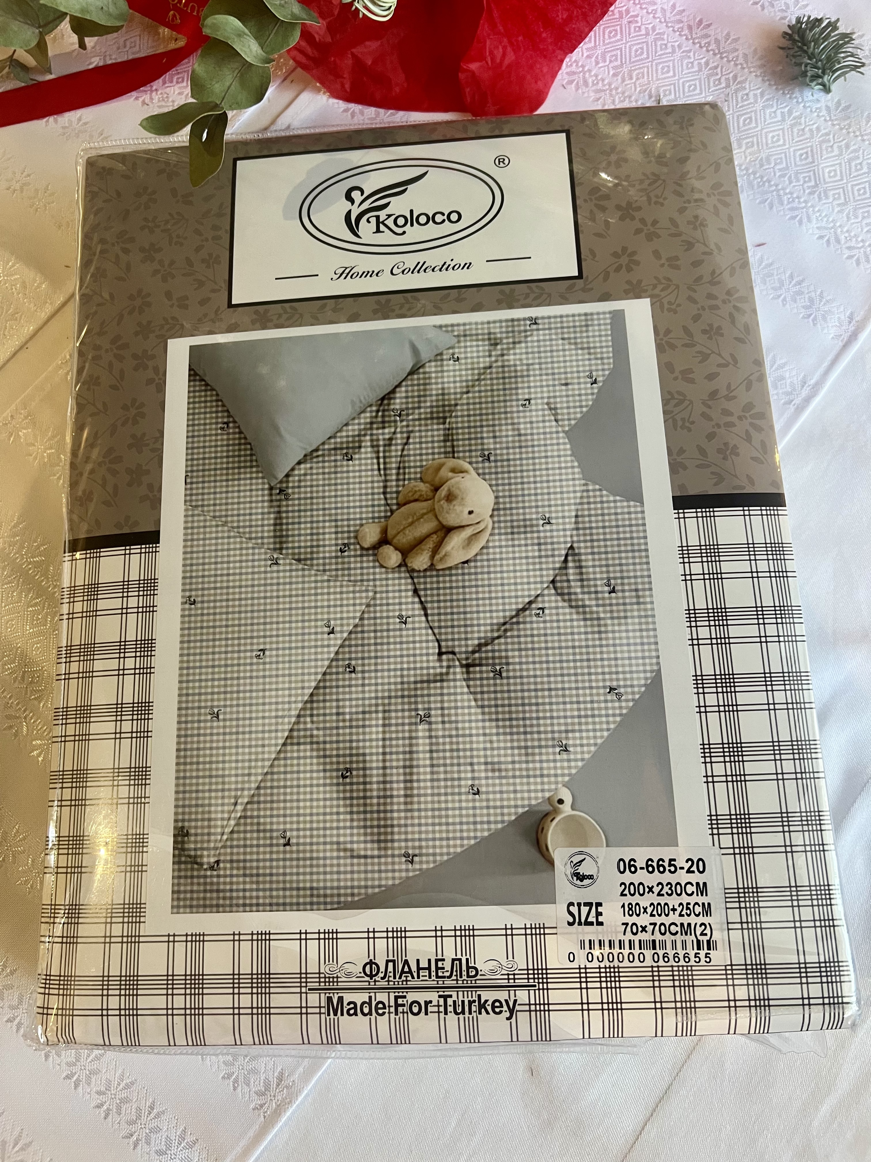 Комплект постільної білизни Koloco "Сірий Прованс" (Фланель, Євро, простирадло на гумці)