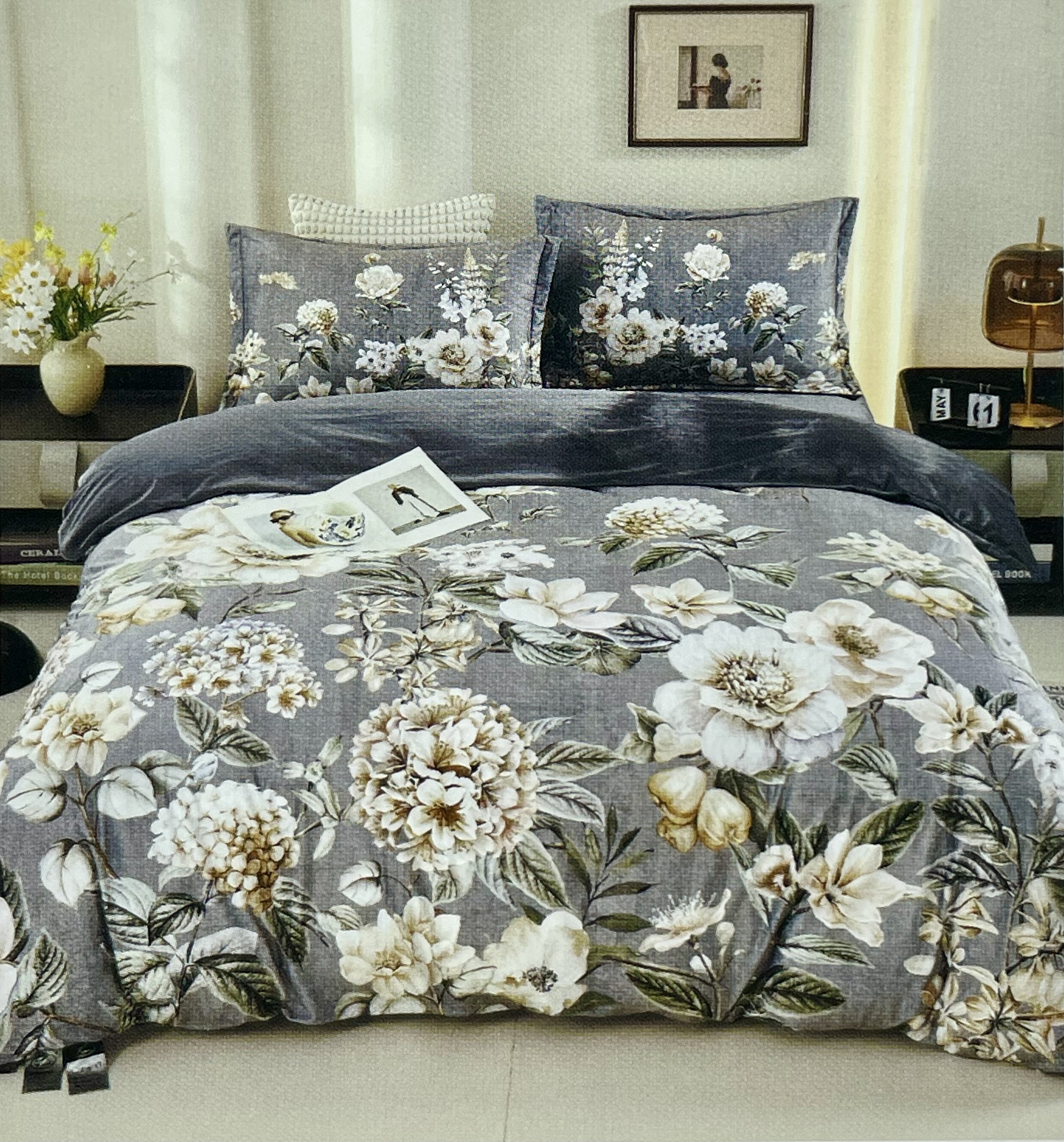 Комплект теплої постільної білизни Koloco "Графітовий Сад" (Велюр, Євро розмір)